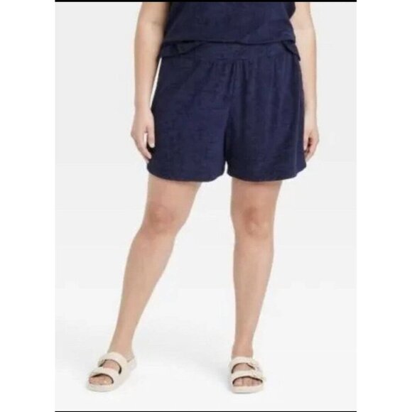 A new day womens shorts plus Size 3X navy blue Terrycloth Pull-on midwaist nwot - Picture 1 of 10